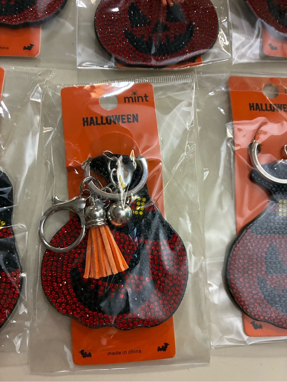 Bulk of 12- Orange and Black Halloween Pumpkin Keychain/Bagcharm with Tassel - Picture 6 of 6